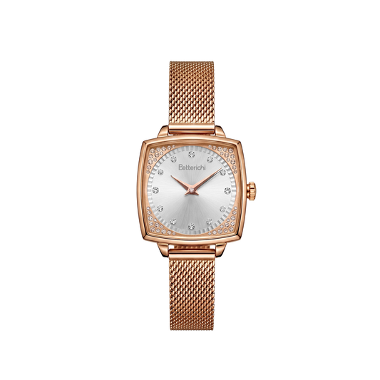 betterichi-womens-cushion-square-watch-silver-sunburst-dial-crystal-set-bezel-rose-gold-mesh-bracelet